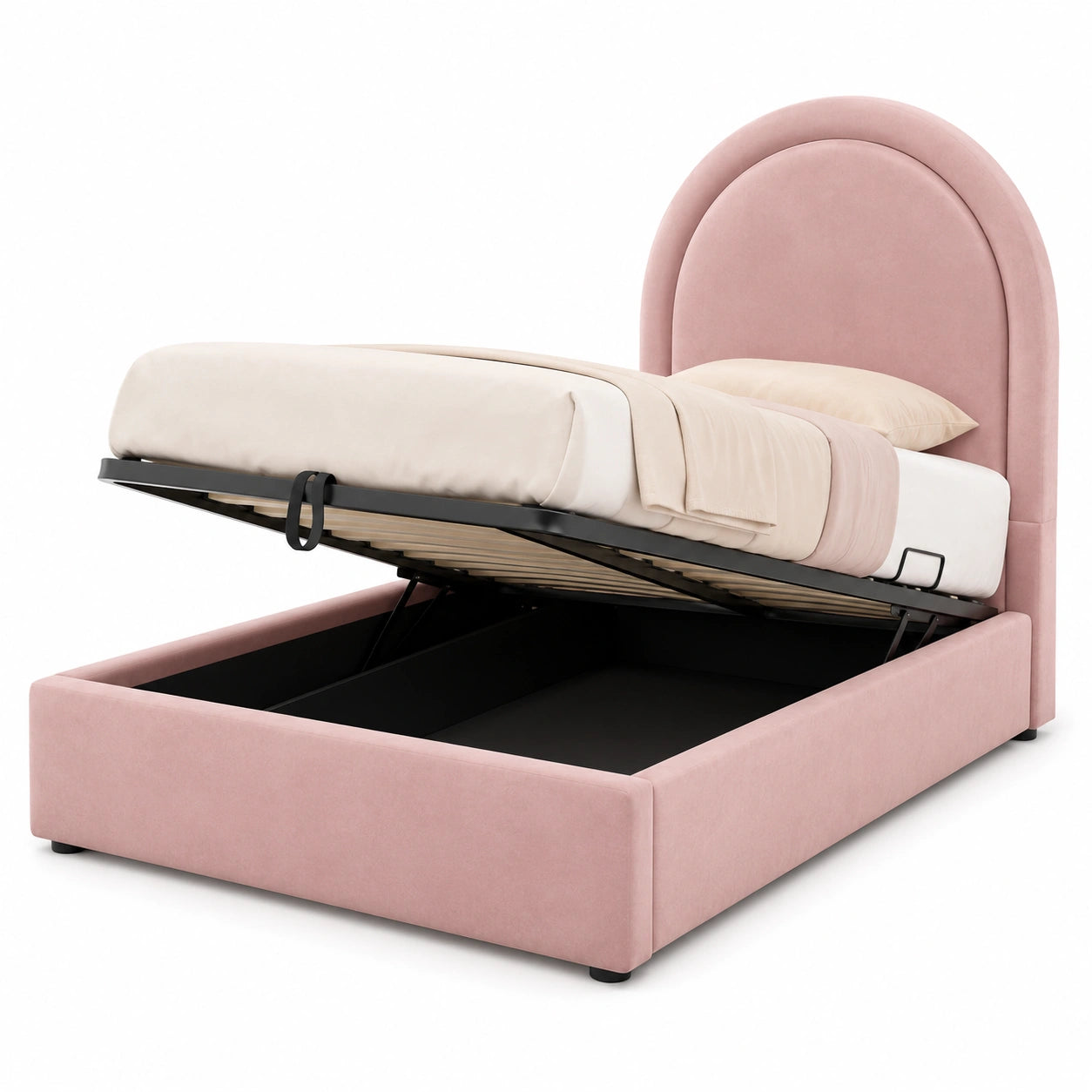 lit-enfant-avec-rangement-hydraulique-et-tete-arrondie-en-velours-rose-gcvsyu7873ym
